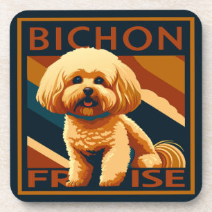 Niedlicher Bichon Frise Puppy Doster Retro Poster  Getränkeuntersetzer