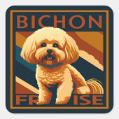 Niedlicher Bichon Frise Puppy Doster Retro Poster  Quadratischer Aufkleber (Vorderseite)