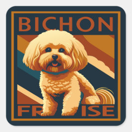 Niedlicher Bichon Frise Puppy Doster Retro Poster Quadratischer Aufkleber