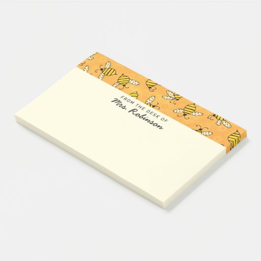 Niedlicher Bienenlehrer aus dem Schreibtisch von 1 Post-it Klebezettel (angewinkelt)