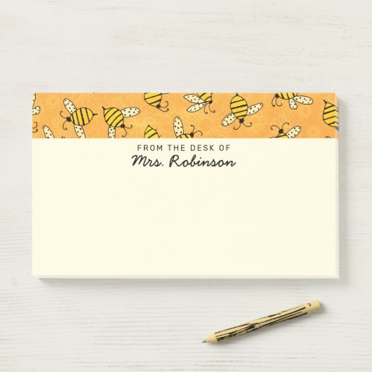 Niedlicher Bienenlehrer aus dem Schreibtisch von 1 Post-it Klebezettel (Auf Schreibtisch)