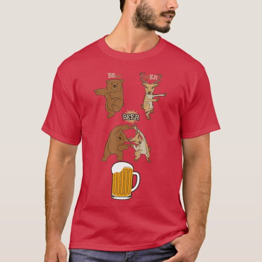 Niedlicher Bier Drinker Bear Plus Deer Gleich Bier T-Shirt (Vorderseite)