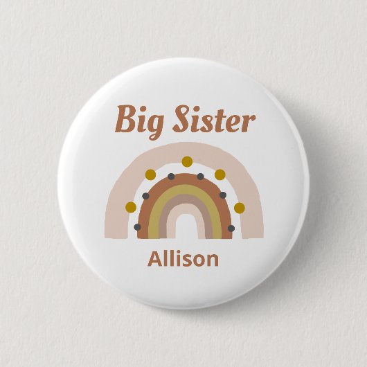 Niedlicher Big Sister Boho Rainbow Personalisiert Button (Vorderseite)