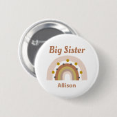 Niedlicher Big Sister Boho Rainbow Personalisiert Button (Vorne & Hinten)