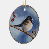 Niedlicher Bird Oregon Junco und Winterberries Keramik Ornament (Rechts)