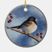 Niedlicher Bird Oregon Junco und Winterberries Keramik Ornament (Hinten)