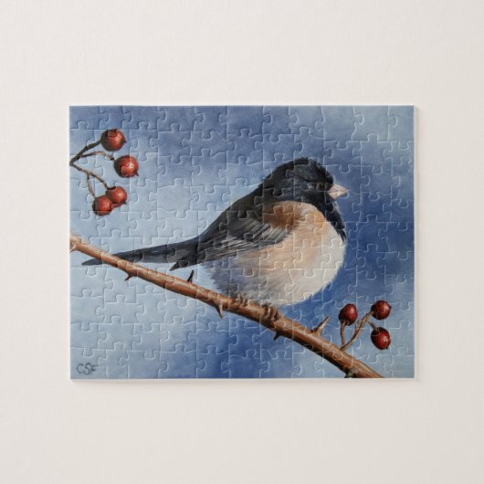 Niedlicher Bird Oregon Junco und Winterberries Puzzle (Horizontal)