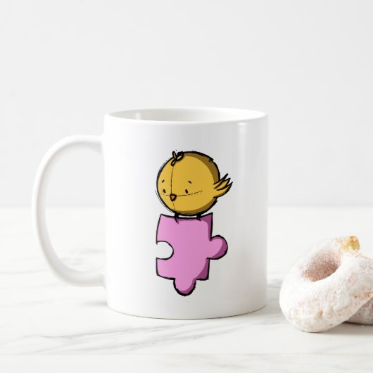 Niedlicher Bird Pink Puzzle Piece Kaffeetasse (Mit Donut)