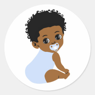 Niedlicher Black Baby Boy mit Blue Schnuller Aufkl Runder Aufkleber