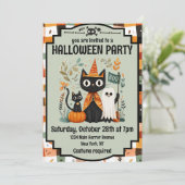Niedlicher Black Cat & Ghost Halloween Boo Einladung (Stehend Vorderseite)