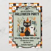 Niedlicher Black Cat & Ghost Halloween Boo Einladung (Vorne/Hinten)