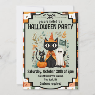 Niedlicher Black Cat & Ghost Halloween Boo Einladung