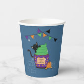 Niedlicher Black Cat Halloween Blue Paper Cup Pappbecher (Vorderseite)