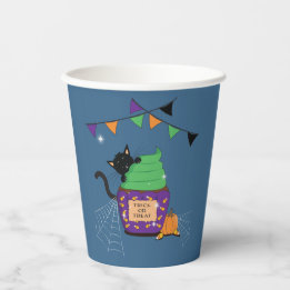 Niedlicher Black Cat Halloween Blue Paper Cup Pappbecher