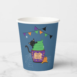 Niedlicher Black Cat Halloween Blue Paper Cup Pappbecher