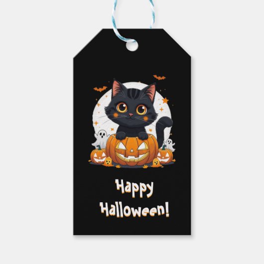 Niedlicher Black Cat Halloween-Geschenktag Kawaii Geschenkanhänger (Vorderseite)