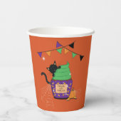 Niedlicher Black Cat Halloween Orange Paper Cup Pappbecher (Rückseite)