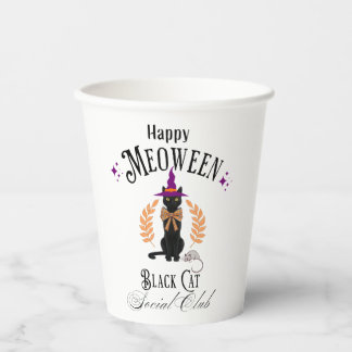 Niedlicher Black Cat Halloween Social Club Paper C Pappbecher
