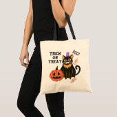Niedlicher Black Cat Halloween Trick oder Treat Tragetasche (Vorderseite (Produkt))