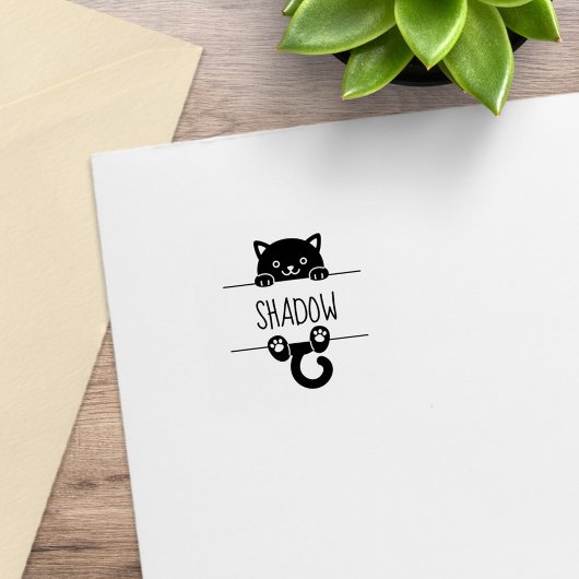 Niedlicher Black Cat Peeking Individuelle Name 1x1 Gummistempel