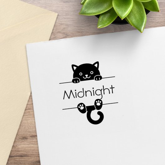 Niedlicher Black Cat Peeking Individuelle Name Gummistempel