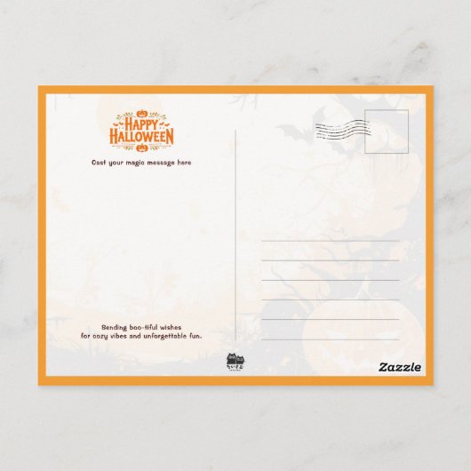 Niedlicher Black Cat Trick oder Treat Halloween Postkarte (Rückseite)