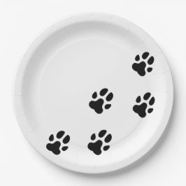 Niedlicher Black Dog Paw-Ausdruck Pappteller