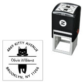 Niedlicher Black Kitty Cat Cartoon Runde Rücksende Permastempel (Beispiel)