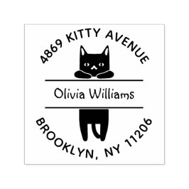 Niedlicher Black Kitty Cat Cartoon Runde Rücksende Permastempel