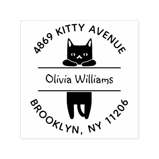 Niedlicher Black Kitty Cat Cartoon Runde Rücksende Permastempel (Design)