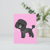 Niedlicher Black Poodle Cartoon - rosa Pawprint Postkarte (Stehend Vorderseite)