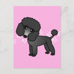Niedlicher Black Poodle Cartoon - rosa Pawprint Postkarte
