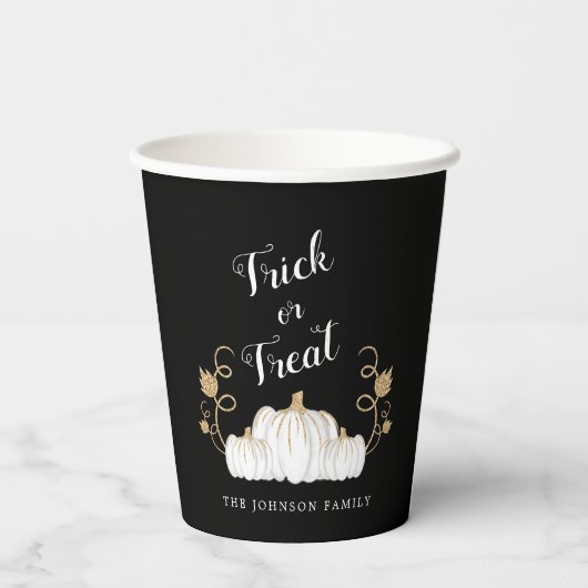 Niedlicher Black Pumpkin Trick oder Treat Hallowee Pappbecher (Rückseite)