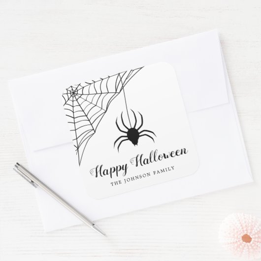 Niedlicher Black Spider Happy Halloween Quadratischer Aufkleber (Umschlag)
