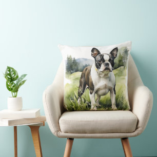 NIEDLICHER BLACK & WHITE BOSTON TERRIER PUPPY HUND KISSEN