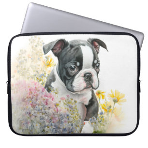 NIEDLICHER BLACK & WHITE BOSTON TERRIER PUPPY HUND LAPTOPSCHUTZHÜLLE