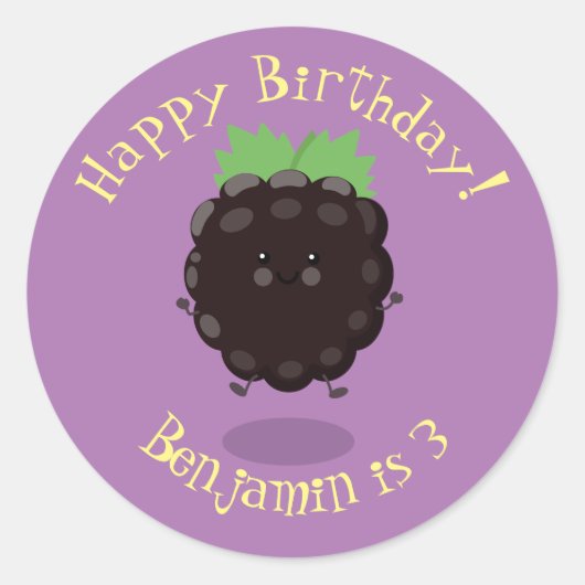 Niedlicher BlackBerry lila Cartoon Runder Aufkleber (Vorderseite)