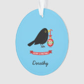 Niedlicher Blackbird mit einem Weihnachtsball-Indi Ornament (Vorderseite)