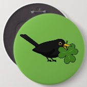 Niedlicher Blackbird mit Kleeblatt Clou Cartoon Button (Vorne & Hinten)