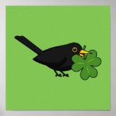Niedlicher Blackbird mit Kleeblatt Clou Cartoon Poster (Vorne)