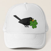 Niedlicher Blackbird mit Kleeblatt Clou Cartoon Truckerkappe (Vorderseite)