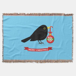 Niedlicher Blackbird mit Weihnachtsball Decke