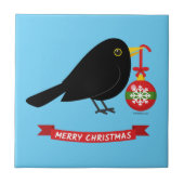 Niedlicher Blackbird mit Weihnachtsball Fliese (Vorderseite)