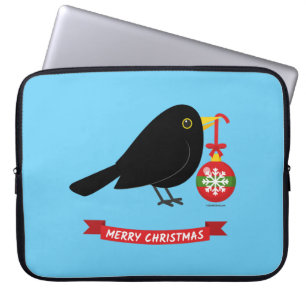 Niedlicher Blackbird mit Weihnachtsball Laptopschutzhülle