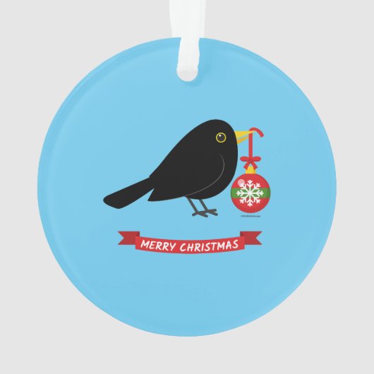 Niedlicher Blackbird mit Weihnachtsball Ornament (Rückseite)