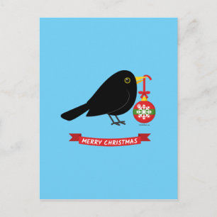 Niedlicher Blackbird mit Weihnachtsball Postkarte