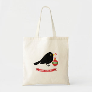 Niedlicher Blackbird mit Weihnachtsball Tragetasche