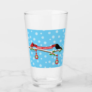 Niedlicher Blackbird und Kardinal auf Zweigniederl Glas