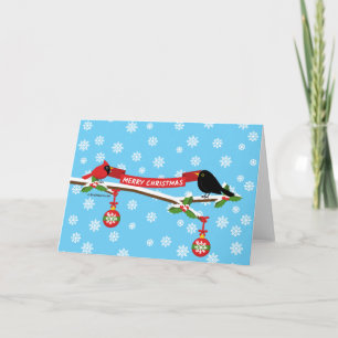 Niedlicher Blackbird und Kardinal auf Zweigniederl Karte