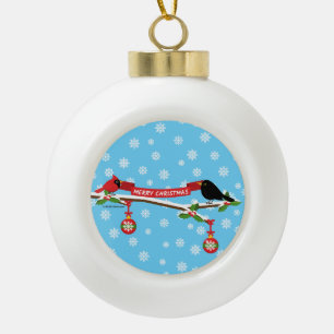Niedlicher Blackbird und Kardinal auf Zweigniederl Keramik Kugel-Ornament